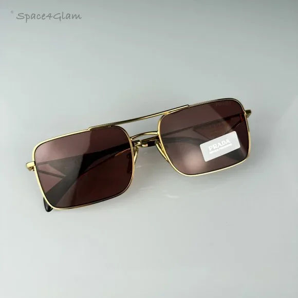 Prada PRA52S 5AK08S Sunglasses Gold Dark Violet Unisex Pilot PR A52S